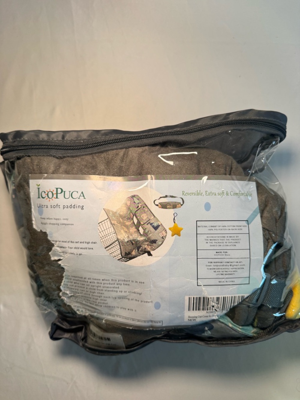 IcoPuca Ultra Soft Padded Grocery Cart Reversible Seat Cover in Gray